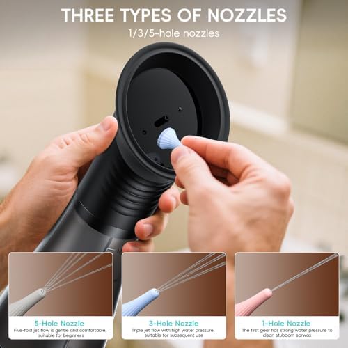 Ear Wax Removal with LED Display, Temodu Electric Ear Cleaner, Rechargeable Earwax Remove Removal Ear Irrigation System, 3 Pressure Modes Ear Cleaning Earwax Removal (Black, 12 Disposable Tips)
