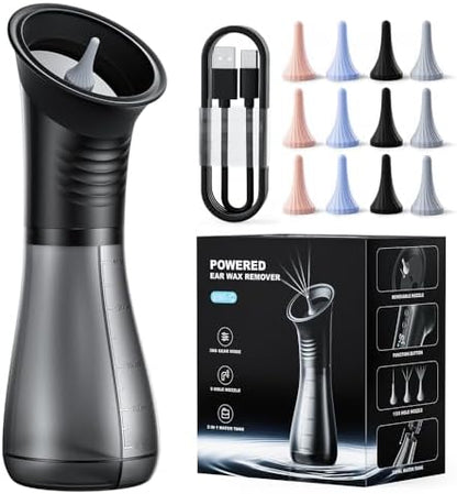 Ear Wax Removal with LED Display, Temodu Electric Ear Cleaner, Rechargeable Earwax Remove Removal Ear Irrigation System, 3 Pressure Modes Ear Cleaning Earwax Removal (Black, 12 Disposable Tips)