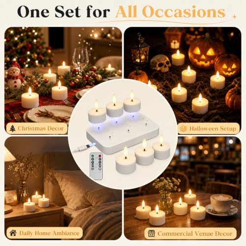 Rechargeable Flameless Tea Lights Candles with Remote & Timer