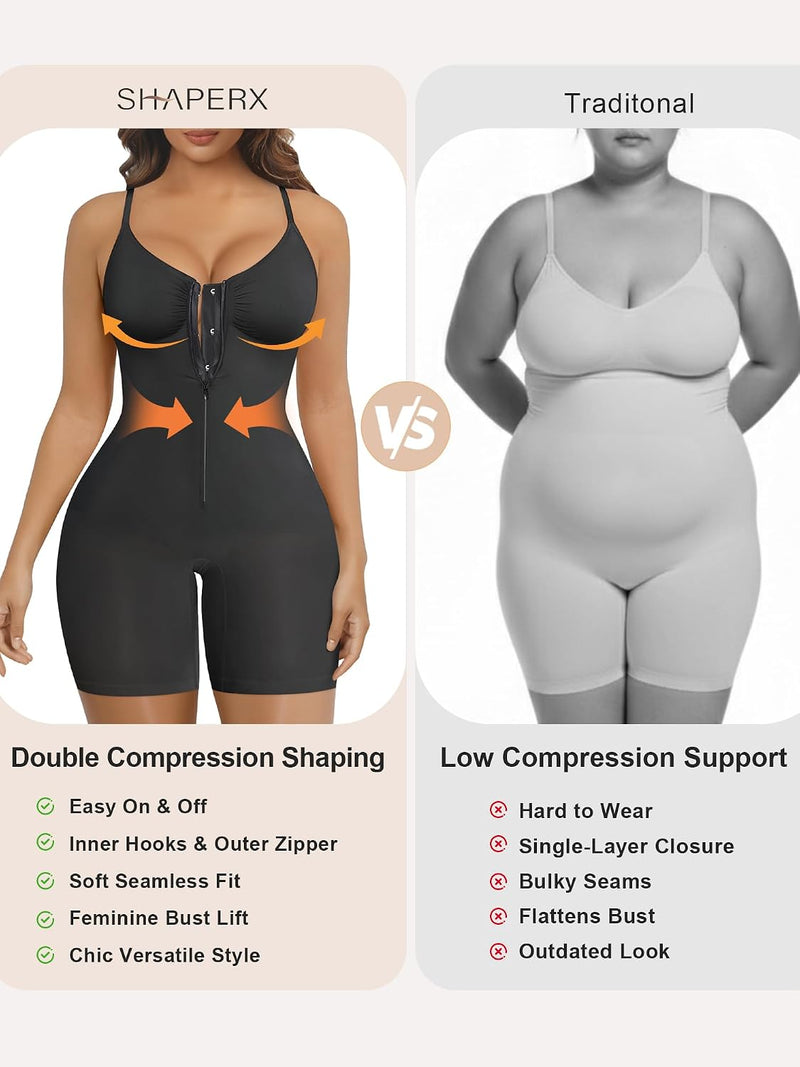 SHAPERX Women's Shapewear Bodysuit Tummy Control Seamless Zip-Up Body Shaper Waist Defining Silhouette